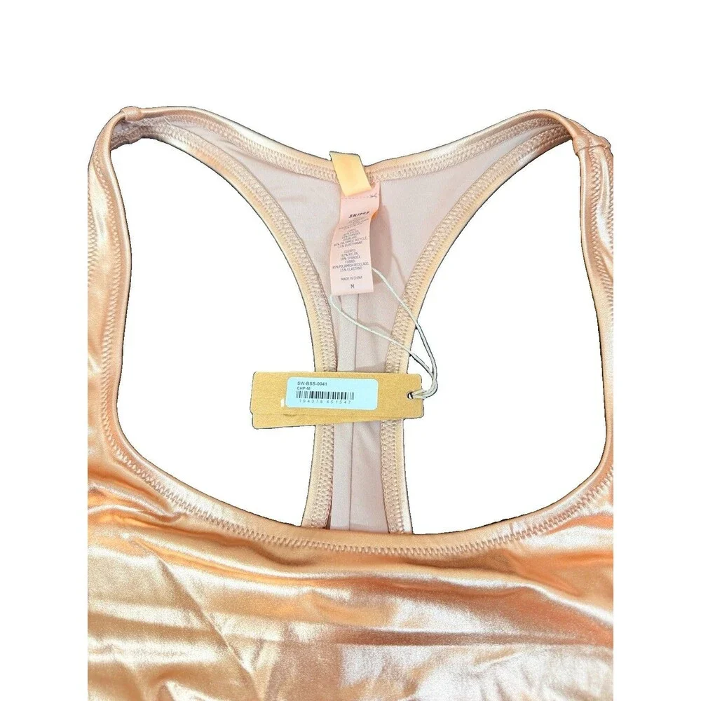 SKIMS Swim Women's Champagne Gold Metallic Racerback Romper Suit Size Medium NWT